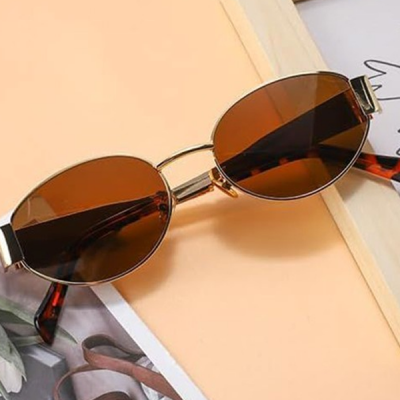 Women Round Sunglasses with UV Protected Lens Brown-Brown